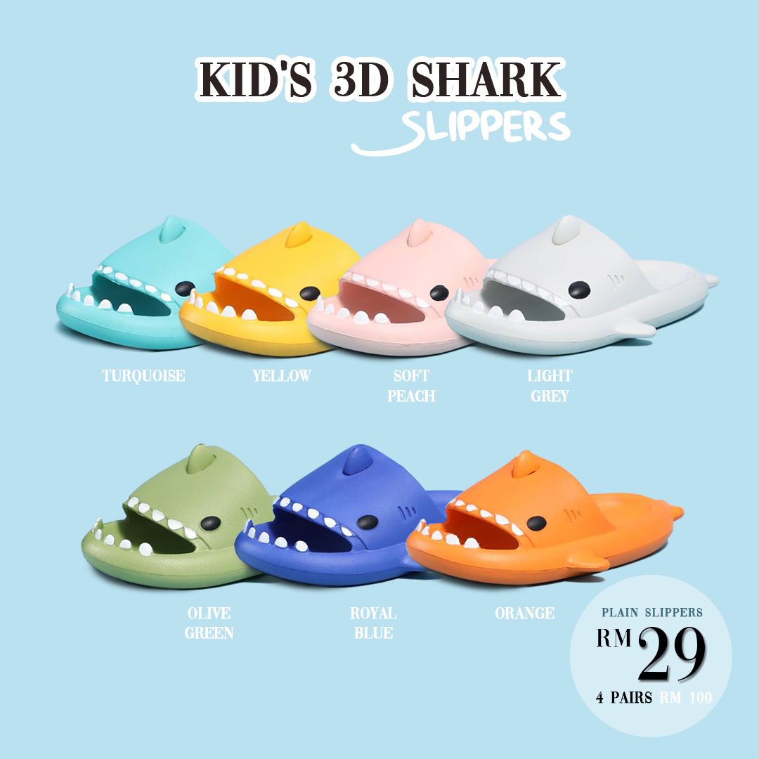 KIDS 3D SHARK SLIPPERS PLAIN