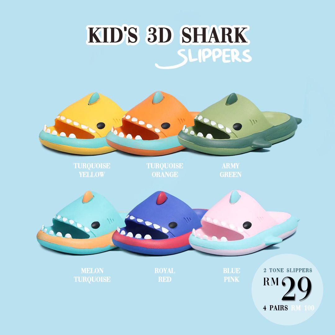 KIDS 3D SHARK SLIPPERS - 2 TONED